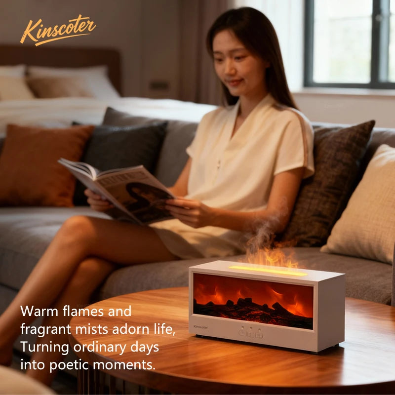 Simulated Fireplace Aroma Diffuser Essential Oil Flame Air Humidifier Remote Control Colorful Ambiance Night Light Creative Gift